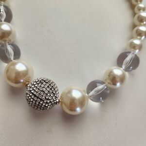 Pearl necklace w/ crystal beads & rhinestone center ball.